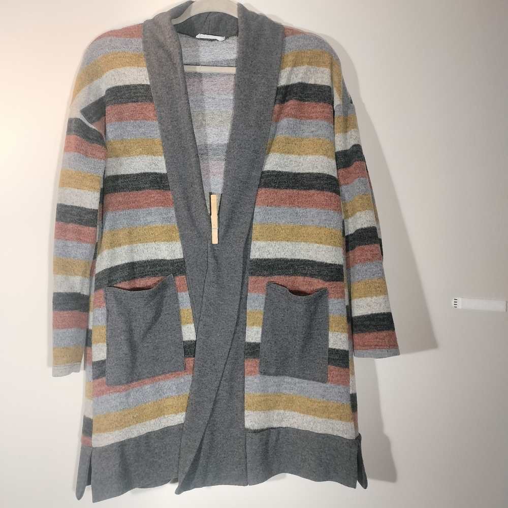 Jade By Jane‎ Striped Open-Front Cardigan Sweater